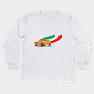 Classic Fiat 127 Illustration with Retro Orange Color and The Italian Flag Kids Long Sleeve T-Shirt